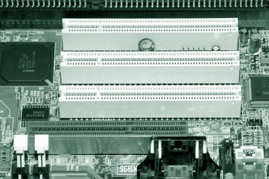Motherboard, processor and other electronic computer components close up