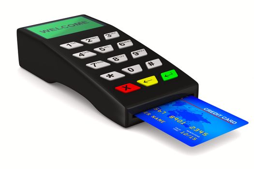 payment terminal on white background. Isolated 3d image