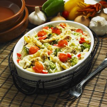 pasta baked with turkey and Roman cauliflower