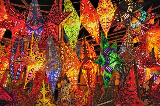 Christmas decoration. Folding paper lanterns from India