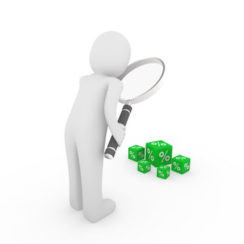 3d man search sale green magnifying glass seek