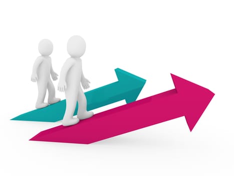 3d men up arrow pink green growth high