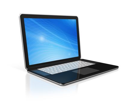 3D black laptop computer isolated on white with 2 clipping path : one for global scene and one for the screen