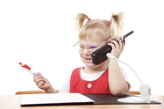 happy child talking by phone