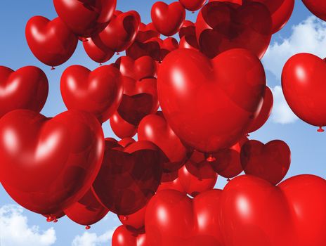 red heart shaped balloons floating in the sky - red heart shaped balloons floating in the sky. valentine's day symbol