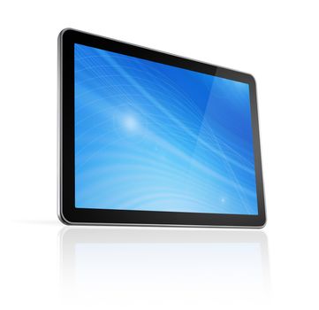 3D digital tablet pc, computer screen isolated on white. With 2 clipping paths : global scene clipping path and screen clipping path
