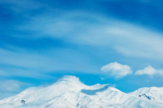 Volcano in a winter season on Kamchatka in Russia