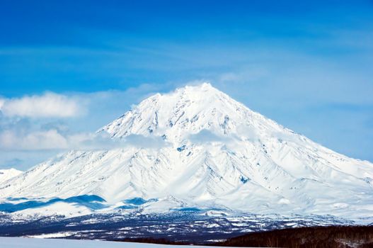 Volcano in a winter season on Kamchatka in Russia