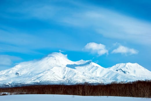 Volcano in a winter season on Kamchatka in Russia