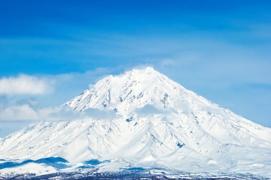 Volcano in a winter season on Kamchatka in Russia