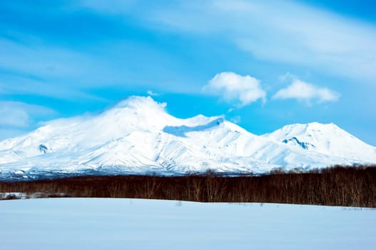 Volcano in a winter season on Kamchatka in Russia