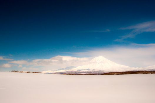 Volcano in a winter season on Kamchatka in Russia