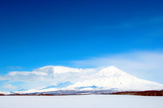 Volcano in a winter season on Kamchatka in Russia