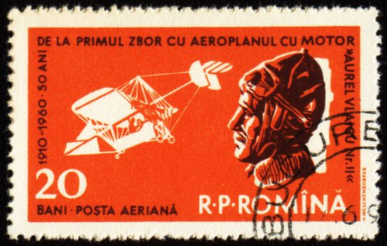 ROMANIA - CIRCA 1960: A stamp printed in Romania shows 50 years after the first powered airplane flight by Aurel Vlaicu, 

circa 1960