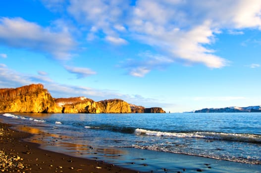 landscape of silent ocean on Kamchatka in Russia