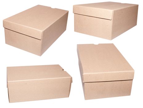 Set of Brown Blank Cardboard Boxes Isolated on White