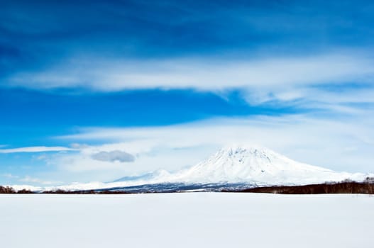 Volcano in a winter season on Kamchatka in Russia