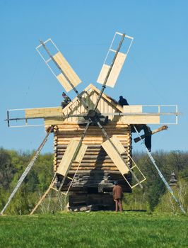 
Old wooden windmill at Pirogovo ethnographic museum, near Kyiv, Ukraine