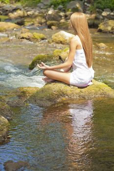 Woman Yoga Meditation Nature Water River