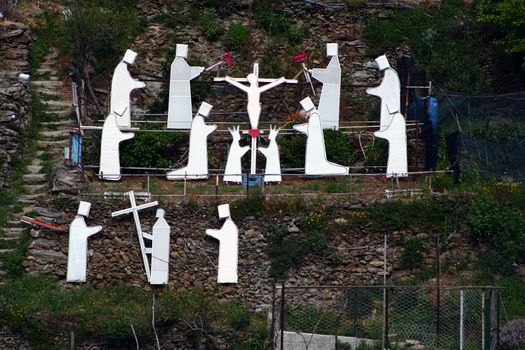 Via Crucis representation on the hill in Manarola, Cinqueterre, Italy.