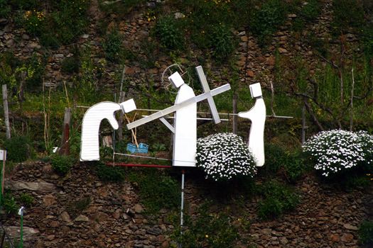 Via Crucis representation on the hill in Manarola, Cinqueterre, Italy.