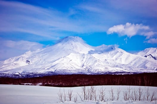 Volcano in a winter season on Kamchatka in Russia