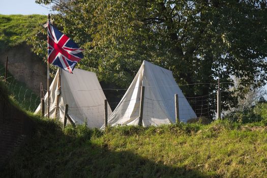 Willemstad - October 23: Replay of Napoleonic period in the Netherlands with battle between French, Dutch and English troops at Fort Sabina, October 23, 2011, Fort Sabina, Willemstad, the Netherlands