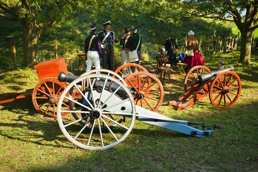 Willemstad - October 23: Replay of Napoleonic period in the Netherlands with battle between French, Dutch and English troops at Fort Sabina, October 23, 2011, Fort Sabina, Willemstad, the Netherlands