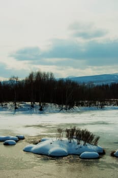 Nice winter lake scene in the Russia