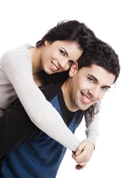 Attractive and happy young couple isolated over a white background