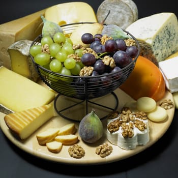 cheese still life with fruit