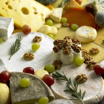 cheese still life with fruit