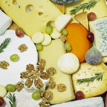 cheese still life with fruit