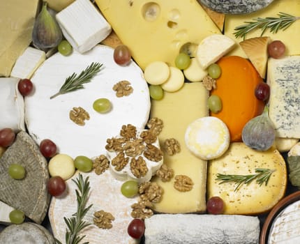 cheese still life with fruit