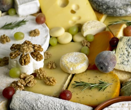 cheese still life with fruit