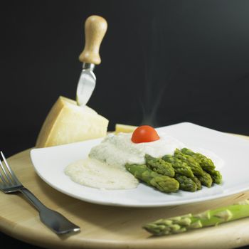green aspargus with parmesan sauce
