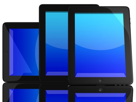 Group of Tablet Computers with blue screen isolated on white