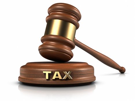 Gavel and "TAX" word writing on sound block.
