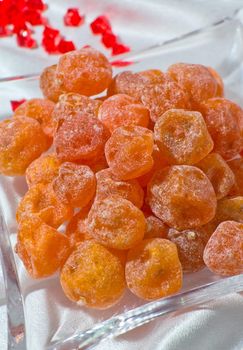 sweet dried apricots in sugar powder