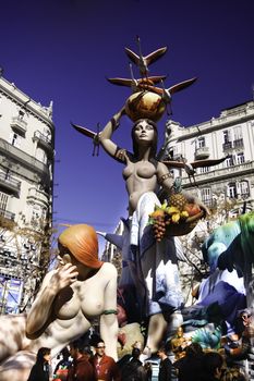 VALENCIA, SPAIN - MARCH 19:  The Falles (Las Fallas) is an internationally known fire celebration in Valencia, march 19, 2011 in Valencia, Spain. It is a  traditional celebration in praise of Saint Joseph.