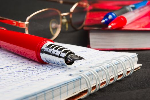 
Red ink pen lying on a notebook