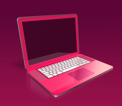 3D pink laptop isolated on a purple background with two clipping path (screen and global scene)