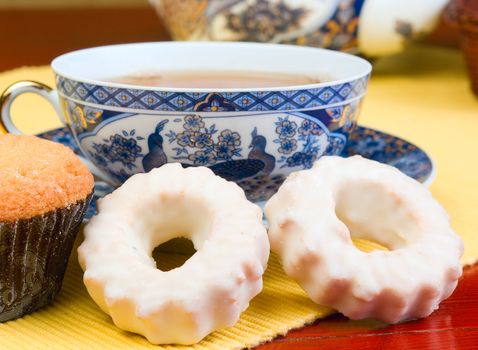 Morning tea with cakes and biscuits