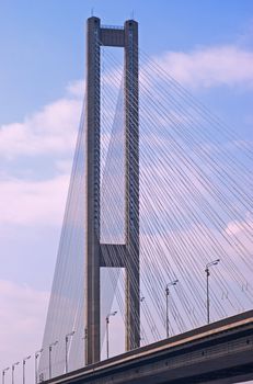 high load-bearing pillar of the bridge with metal cables