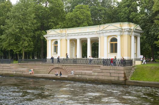 View of  Mihajlovsky park Mihajlovsky park in St petersburg from the channel side, Russia