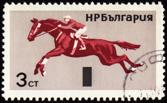 BULGARIA - CIRCA 1965: stamp printed in Bulgaria, shows equestrian sport, show jumping, circa 1965