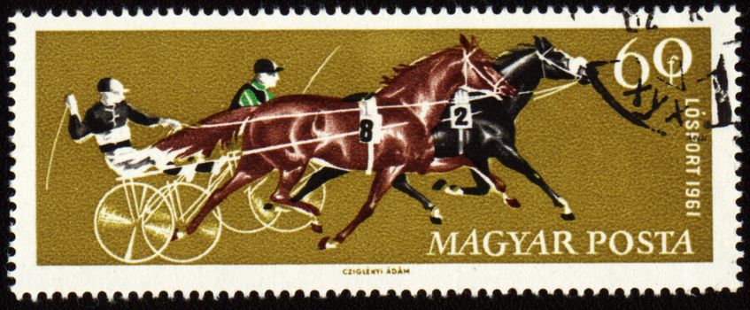 HUNGARY - CIRCA 1961: A stamp printed in Hungary shows Competition in chariot race, circa 1961
