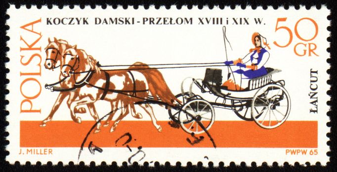 POLAND - CIRCA 1965: a stamp printed in Poland shows old chariot - chaise (XVII-XIX century), circa 1965