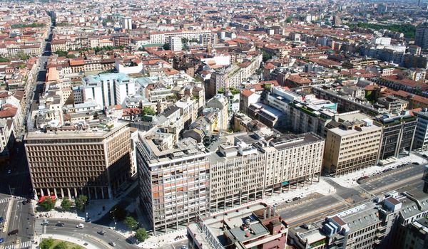 Aerial view of Milan from the rooftop of Pirelli building.