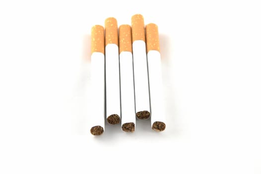 Cigarettes laying on a white background